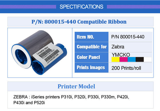 Zebra P330i P430i プリンター リボン 800015-440 YMCKO カラー 200 名刺印刷